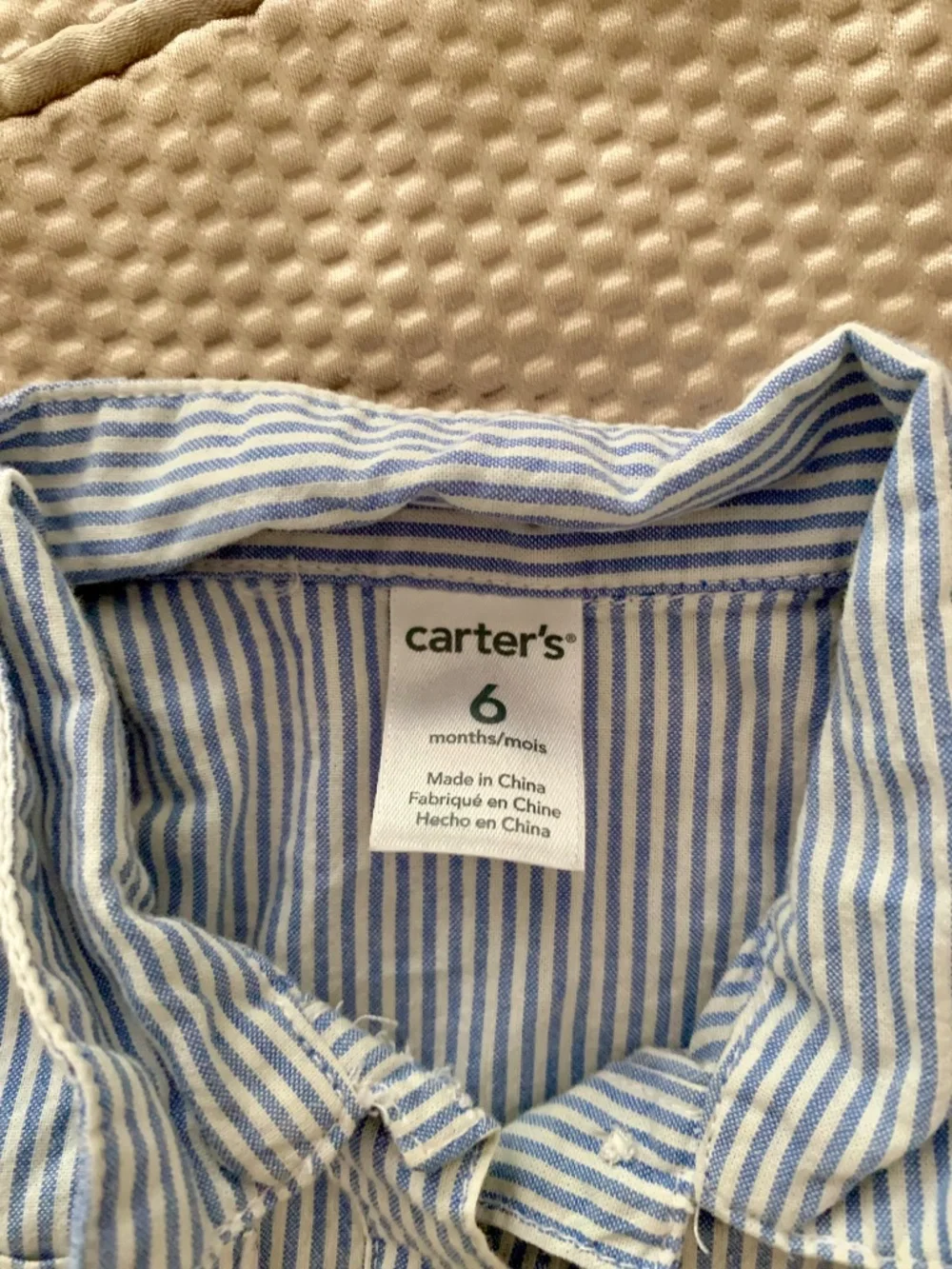 Carter’s 6M Blue White Striped Ruffle Collar Shirt Dress